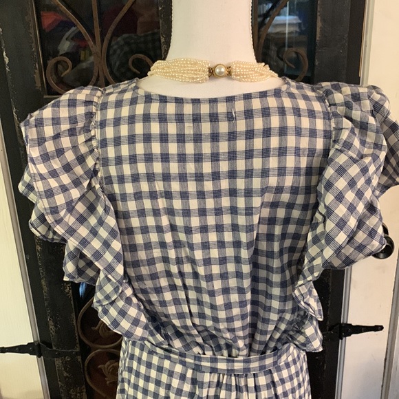 NEW Max Studio Feminine Ruffle Blue Plaid Midi Dress Large - Picture 10 of 15